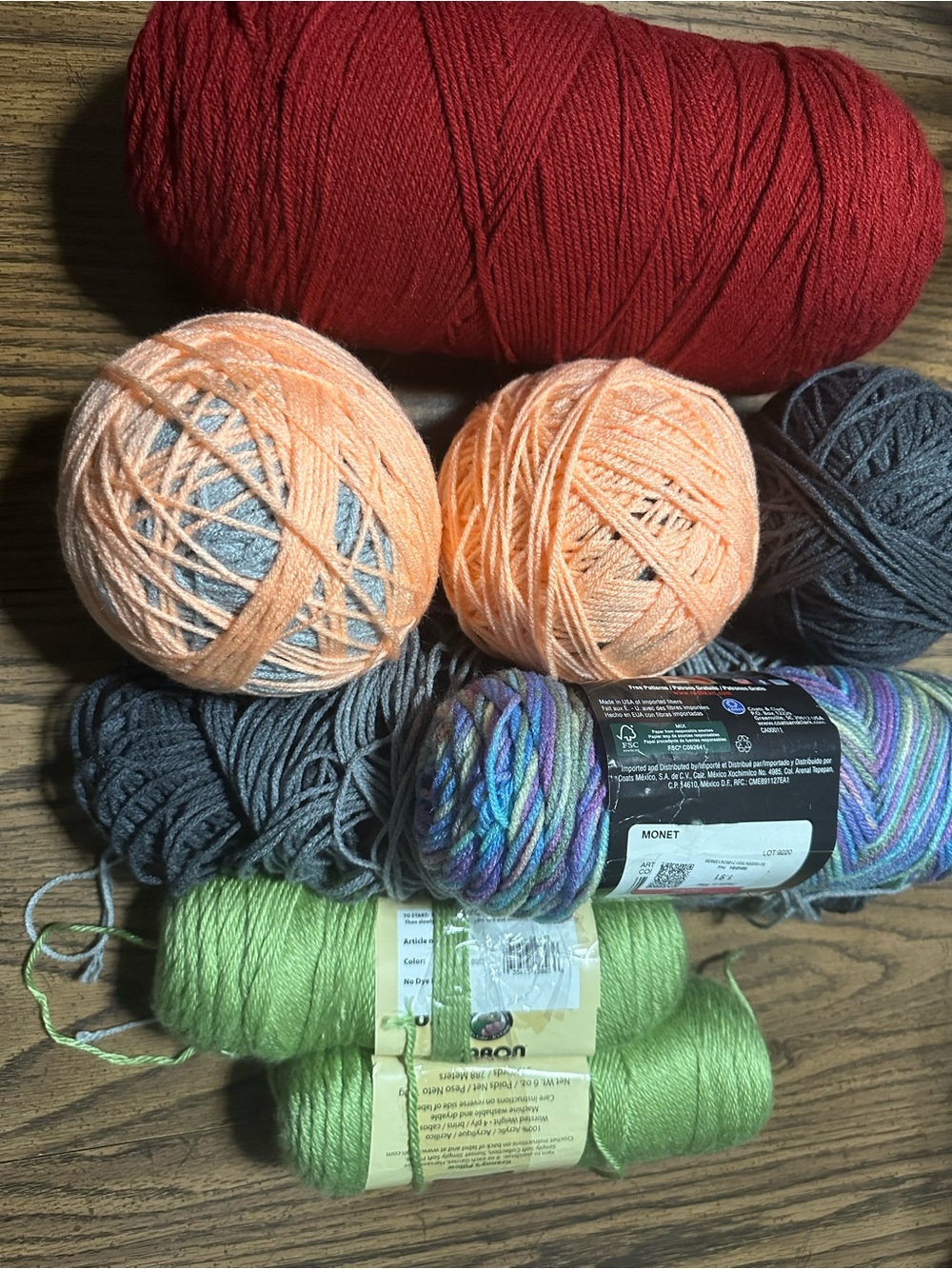 Assorted Yarn Bundle - Red, Peach, Gray, Multicolor, Green